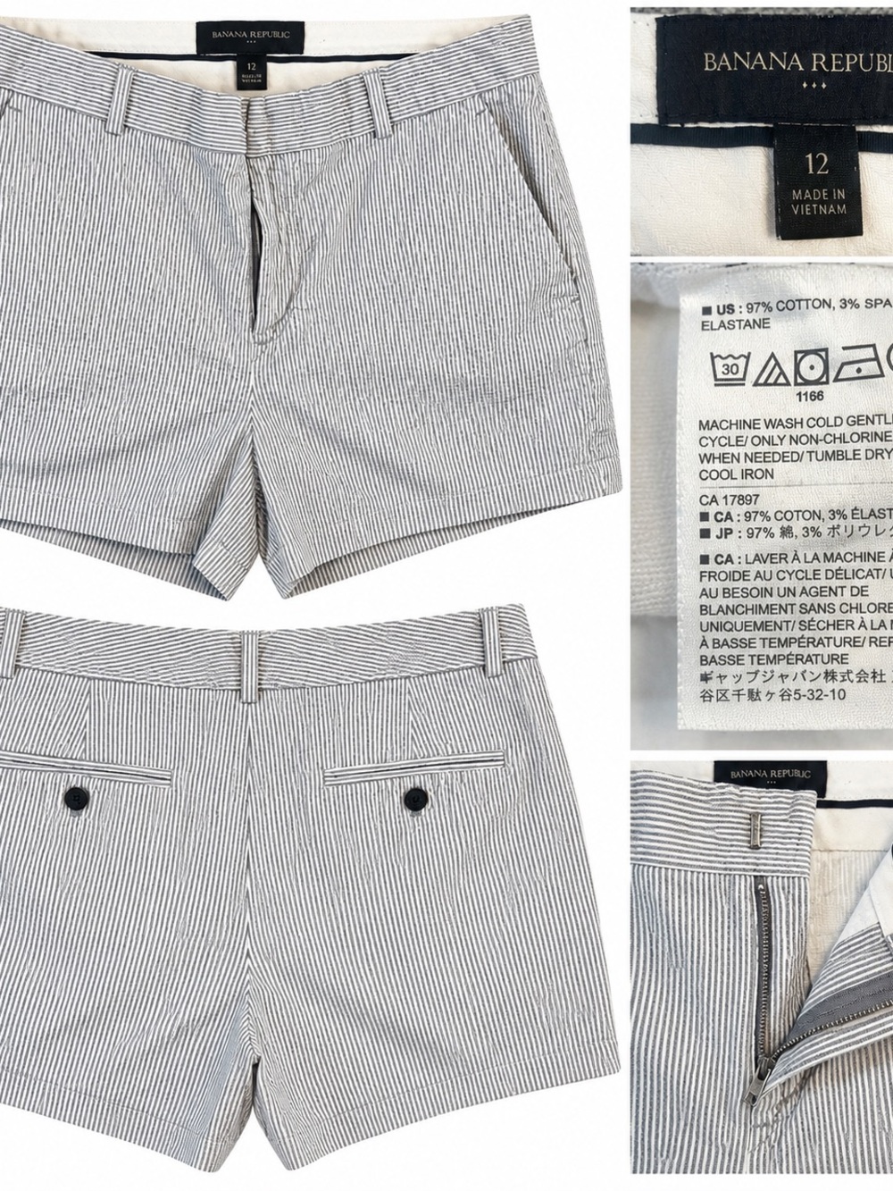 Banana Republic Women's Blue and White Pinstripe Jean Shorts